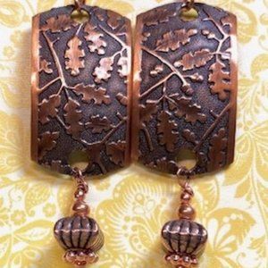 HANDCRAFTED Vintage Embossed 20 gauge Shaped Copper Earrings